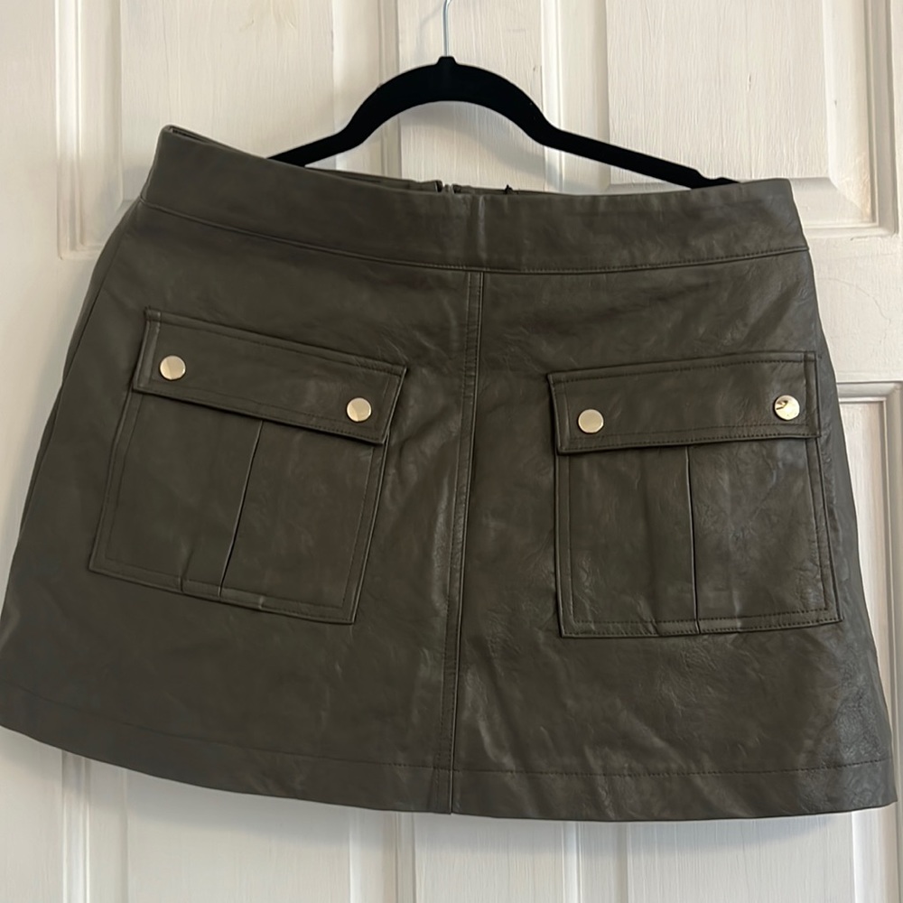 Army green leather skirt